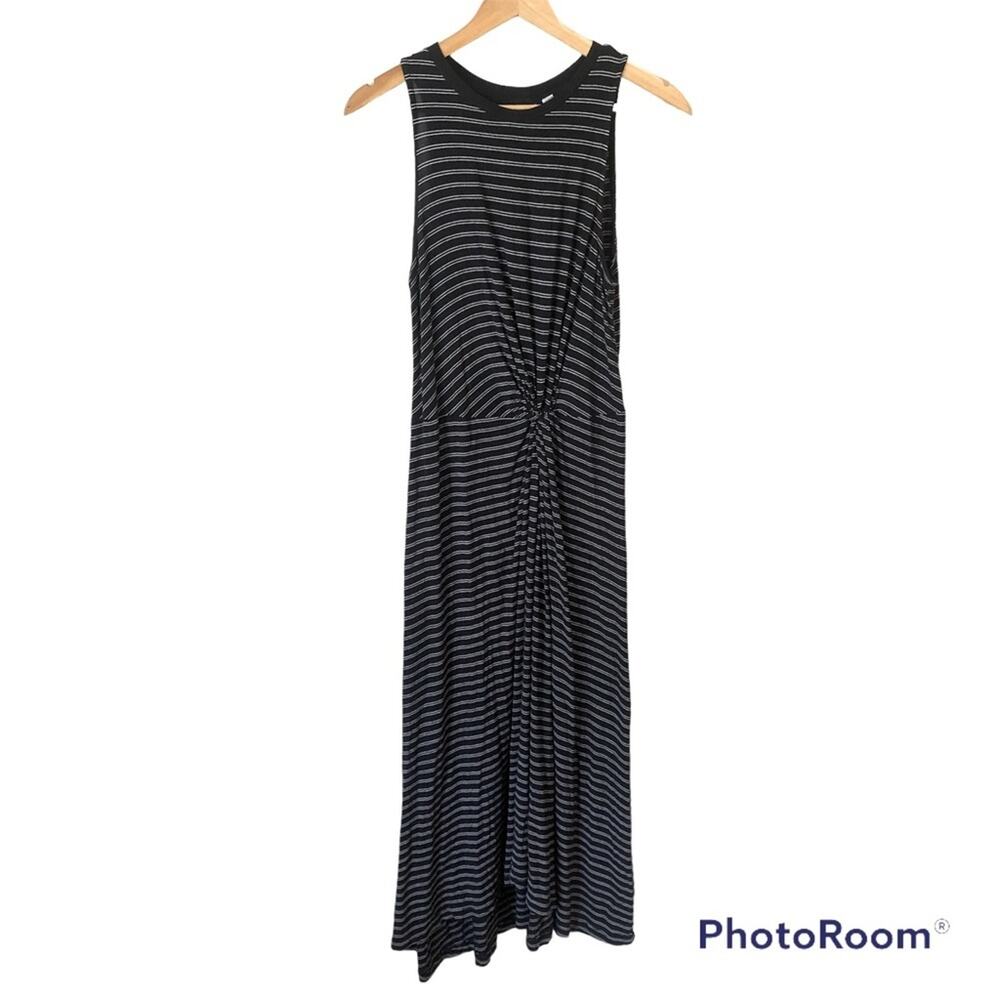 Gap Striped Maxi Dress Womens Black Comfort Stretch Casual Preppy Lightweight